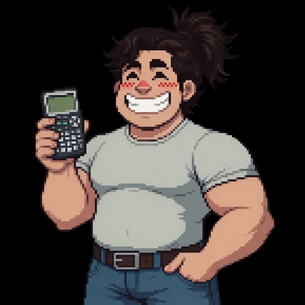 Pixel-art portrait of tutor Teodoro Morcone holding a calculator